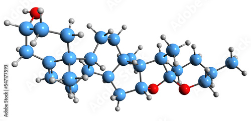  3D image of Diosgenin skeletal formula - molecular chemical structure of phytosteroid sapogenin isolated on white background 