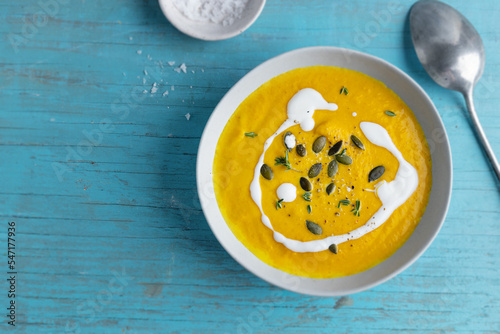 Pumpkin vegetable soup with cream