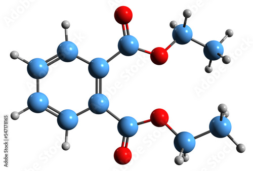  3D image of Diethyl phthalate skeletal formula - molecular chemical structure of  phthalate ester DEP isolated on white background
 photo