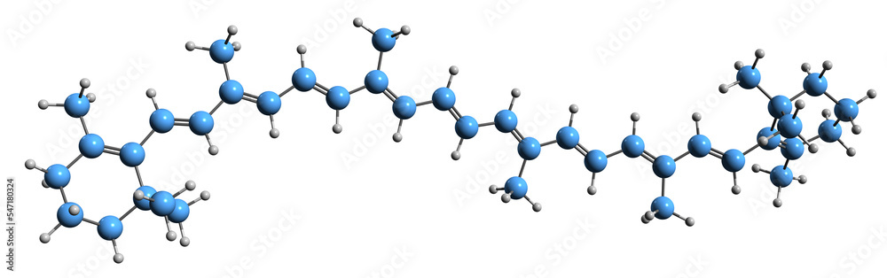 3D image of beta-carotene skeletal formula - molecular chemical structure of Provitamin A isolated on white background
3D image of beta-carotene skeletal formula - molecular chemical structure of Provitamin A isolated on white background