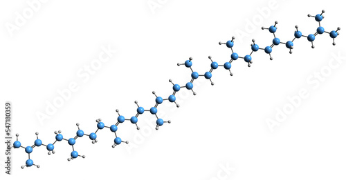  3D image of   zeta-Carotene skeletal formula - molecular chemical structure of  photosynthetic pigment carotin isolated on white background photo