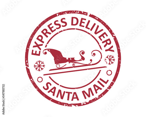 Express delivery Santa mail North Pole grunge rubber stamp design with white background