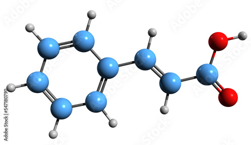  3D image of Cinnamic acid skeletal formula - molecular chemical structure of Phenylacrylic acid isolated on white background
 photo