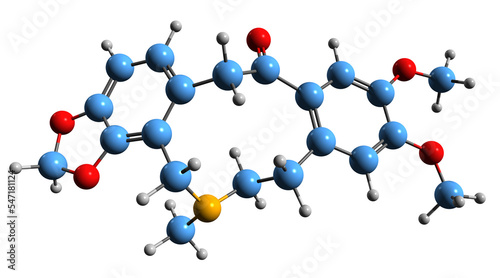  3D image of Cryptopine skeletal formula - molecular chemical structure of opium alkaloid isolated on white background 