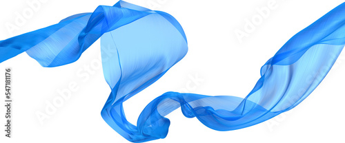 Blue fabric fluttering in the wind on transparent background photo