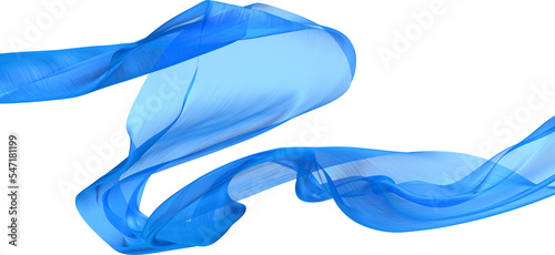 Fabric Flowing Cloth Wave, Blue Waving Silk Flying Textile, 3d rendering.