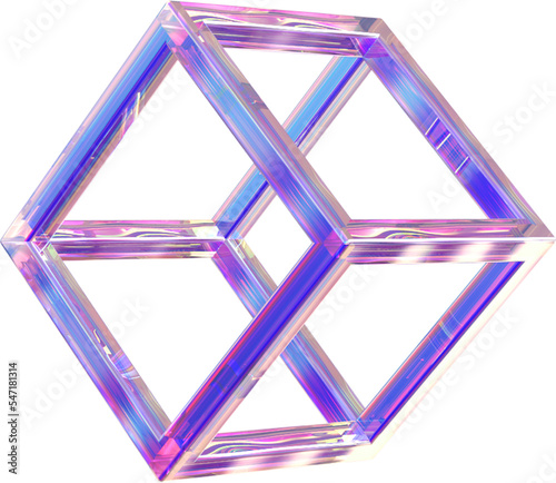 Holographic geometric shape isolated on transparent background. 3D rendering