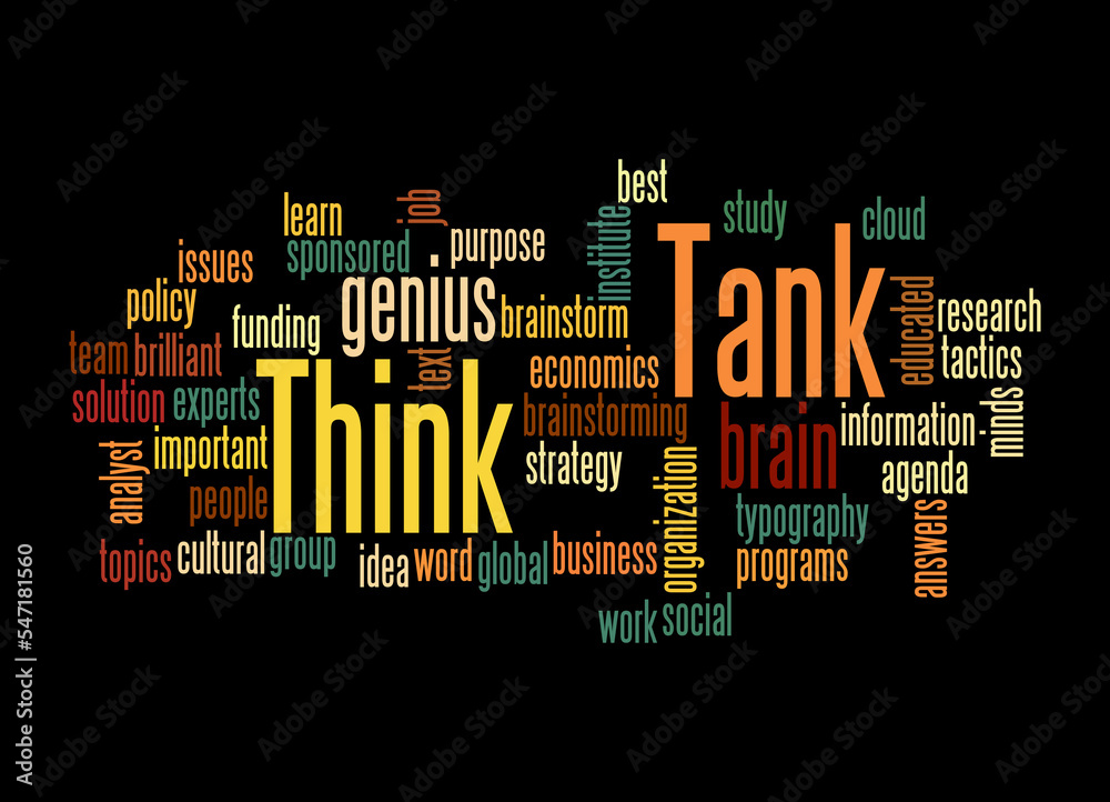 Word Cloud with THINK TANK concept, isolated on a black background Word Cloud with THINK TANK concept, isolated on a black background