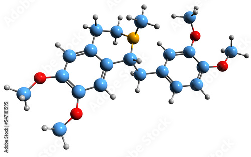3D image of Laudanosine skeletal formula - molecular chemical structure of N-methyltetrahydropapaverine isolated on white background
 photo