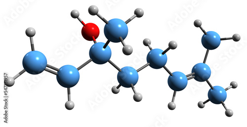  3D image of Linalool skeletal formula - molecular chemical structure of allo-ocimenol isolated on white background
 photo
