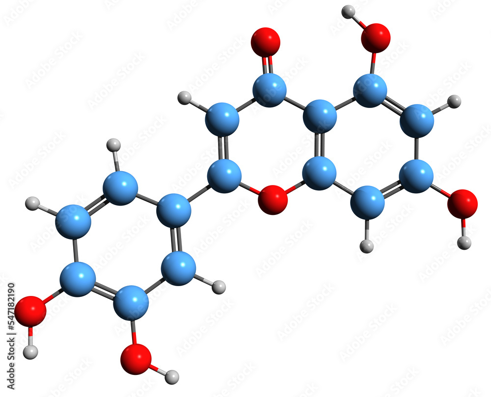 3D image of Luteolin skeletal formula - molecular chemical structure of Reseda luteola flavone isolated on white background
3D image of Luteolin skeletal formula - molecular chemical structure of Reseda luteola flavone isolated on white background