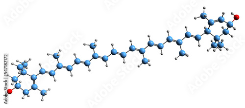 3D image of Lutein skeletal formula - molecular chemical structure of  xanthophyll isolated on white background
 photo