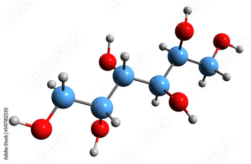 3D image of Mannitol skeletal formula - molecular chemical structure of sweetener  manna sugar isolated on white background
