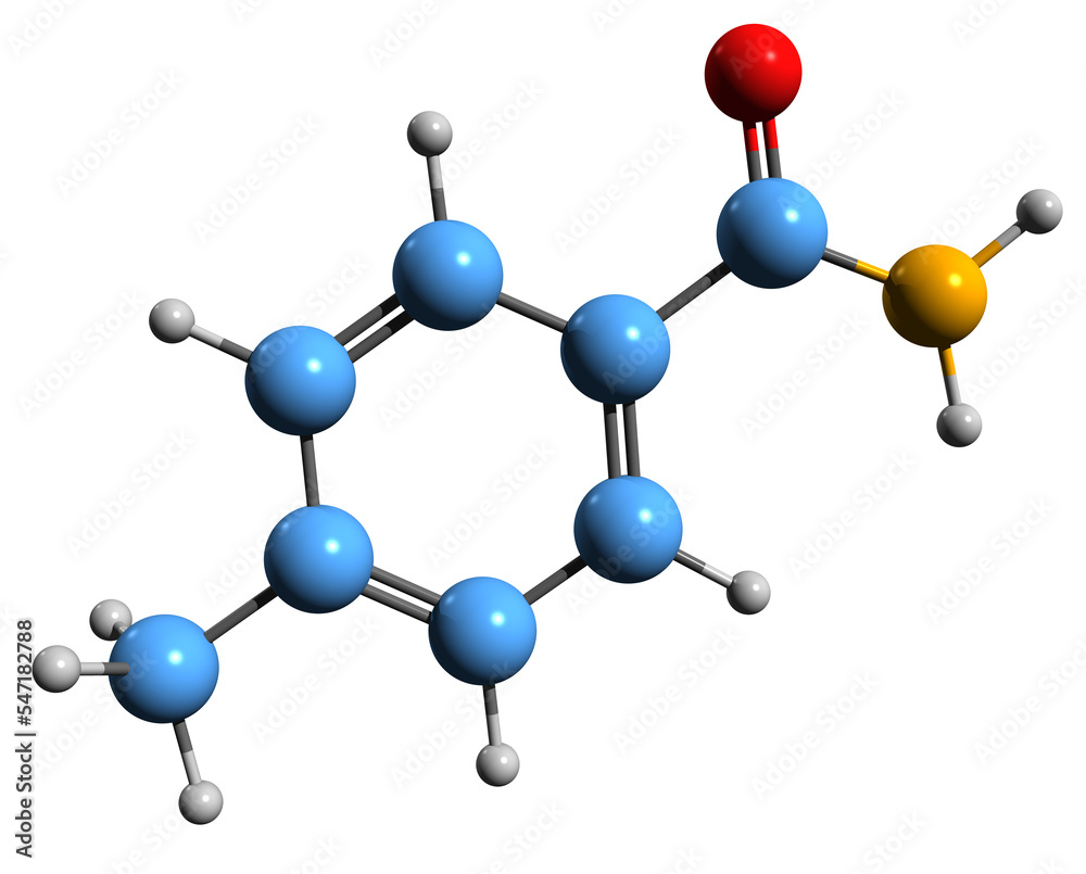 3D image of 4-Methylbenzamide skeletal formula - molecular chemical structure of p-Toluamide isolated on white background
3D image of 4-Methylbenzamide skeletal formula - molecular chemical structure of p-Toluamide isolated on white background
