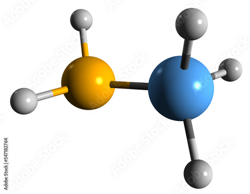  3D image of Methylamine skeletal formula - molecular chemical structure of Aminomethane isolated on white background
 photo