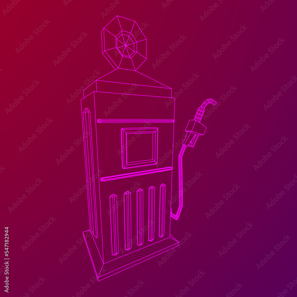 Gasoline pump station retro design. Wireframe vector Gasoline pump station retro design. Wireframe vector