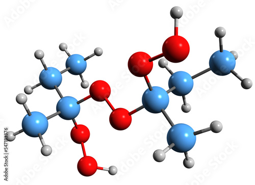  3D image of Methyl ethyl ketone peroxide skeletal formula - molecular chemical structure of  organic peroxide MEKP isolated on white background photo