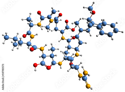 3D image of Microcystin LR skeletal formula - molecular chemical structure of  toxin cyanoginosin LR isolated on white background photo