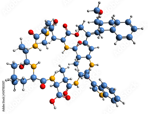  3D image of Microcystin LW skeletal formula - molecular chemical structure of  toxin cyanoginosin LW isolated on white background
 photo