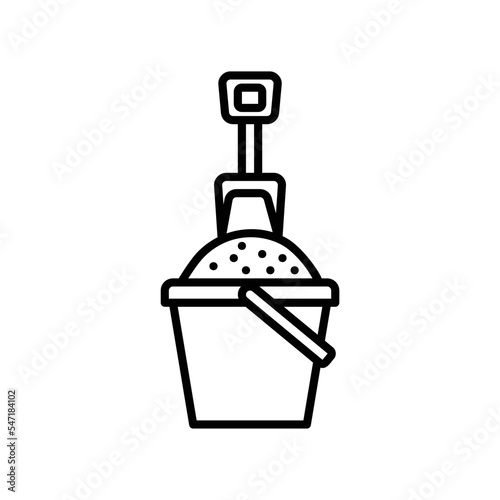 Icon of bucket filled by sands and shovel stick on it