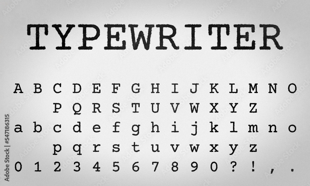 Vintage typewriter font, textured uppercase lowercase alphabet, type