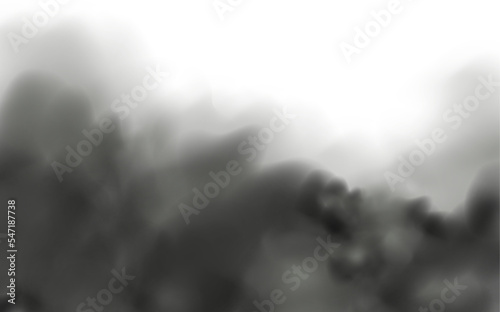 Black smoke, smog, soil and sand. Realistic vector isolated on transparent background. Concept house cleaning, air pollution,big explosion,desert sandstorm.