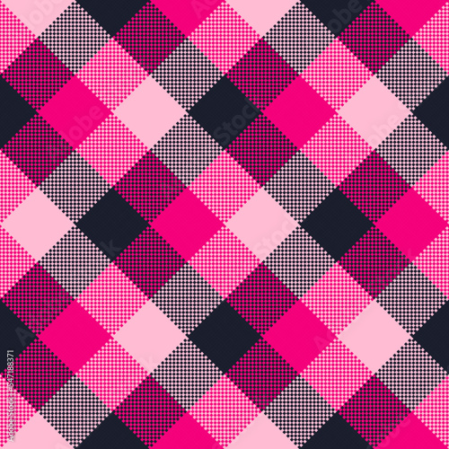 Cute Pink Plaid seamless patten. Vector diagonal checkered girl plaid textured background. Traditional fabric print. Plaid texture for fashion, print design, Valentines Day texture.