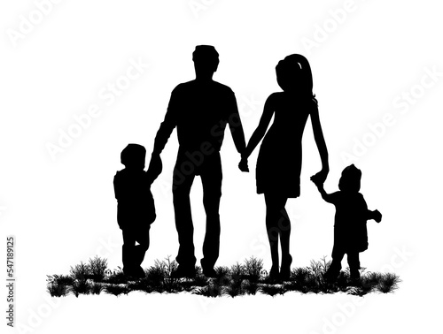family portrait vector with parents and children walking and playing