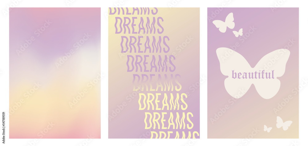 set of y2k style posters, 1990s 2000s nostalgia, butterfly, gradient background, trendy glamorous vector illustration set of y2k style posters, 1990s 2000s nostalgia, butterfly, gradient background, trendy glamorous vector illustration