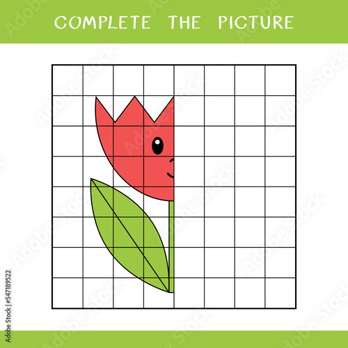 Complete the picture of cute tulip. Simple educational game for kids. Vector worksheet