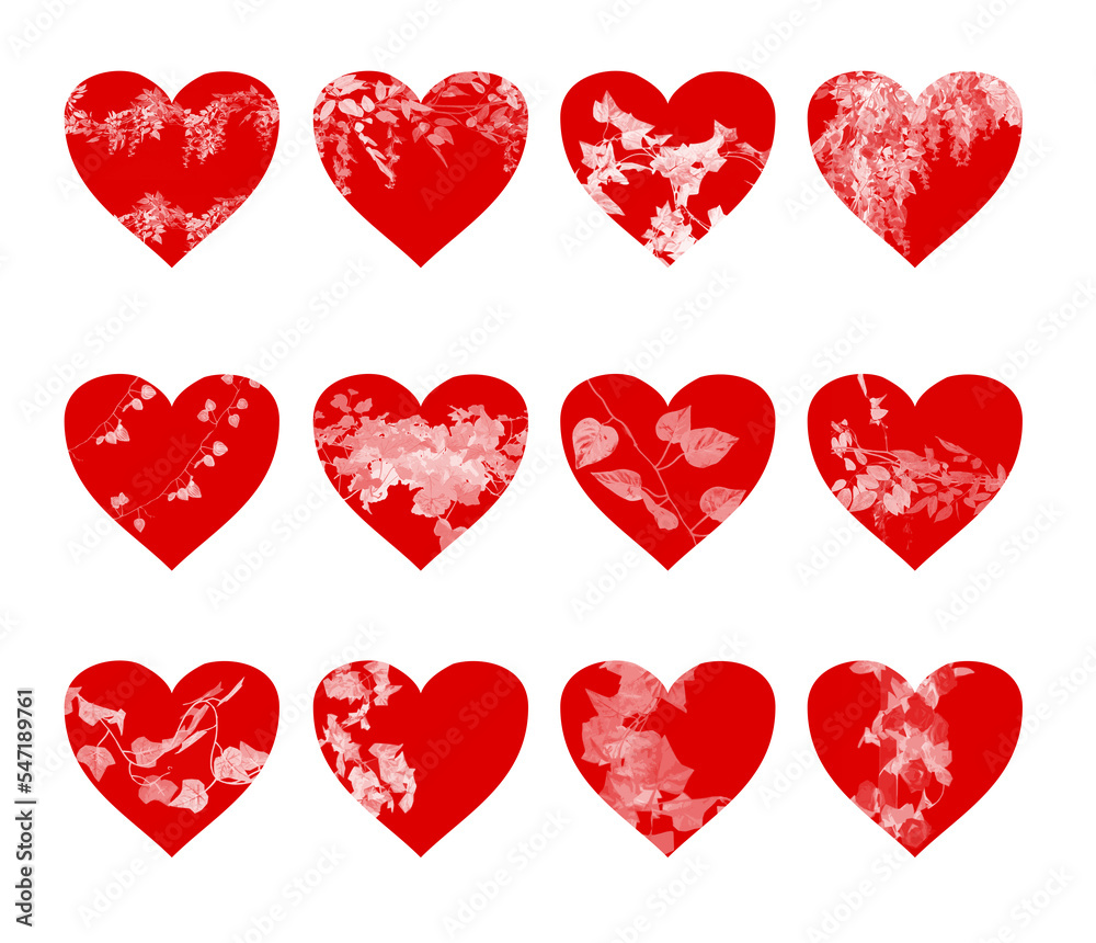 Collection of hearts, love hearts with nature design, illustrations, icons, vector for web, valentine’s day