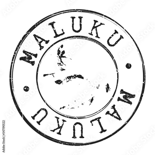 Maluku, Indonesia Silhouette Postal Passport. Stamp Round Vector Icon Map. Design Travel Postmark. 
