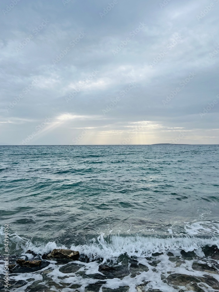 dark cloudy sky at the sea, cloudy sea horizon