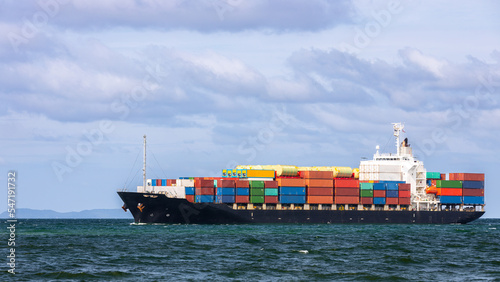 Container cargo ship global business logistic transportation import export container box, Container cargo ship boat freight shipping maritime commercial port, Cargo vessel industrial port.