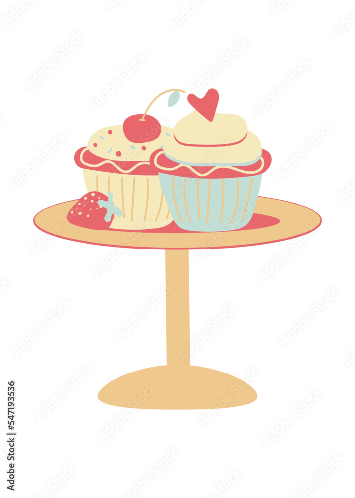 Cupcakes doodle Stand with Cupcakes flat illustration Cupcakes doodle Stand with Cupcakes flat illustration