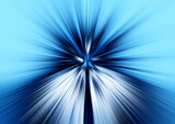 Abstract radial zoom blur surface of dark blue, light blue and white tones. Bright blue background with radial, radiating, converging lines.