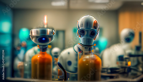 Humanoid robots working in a medical laboratory photo