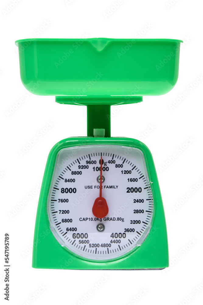 Balança caseira de plástico na cor verde. Stock Photo | Adobe Stock