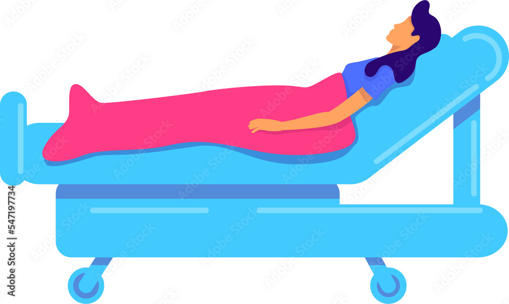 Woman recovering after surgery operation semi flat color raster character. Lying figure. Full body person on white. Simple cartoon style illustration for web graphic design and animation Woman recovering after surgery operation semi flat color raster character. Lying figure. Full body person on white. Simple cartoon style illustration for web graphic design and animation
