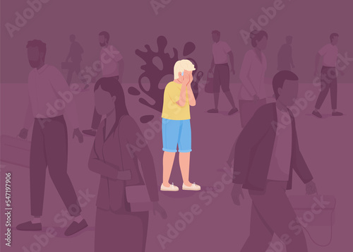 Wallpaper Mural Kid has panic attack in crowd flat color raster illustration. Anxiety disorder. Mental health. Boy experiences fear and stress 2D simple cartoon characters with strangers on background Torontodigital.ca