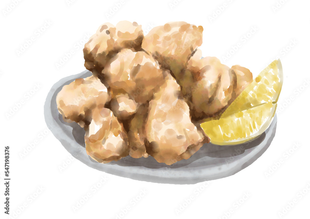 水彩の揚げ物_鳥の唐揚げ01_1 水彩の揚げ物_鳥の唐揚げ01_1