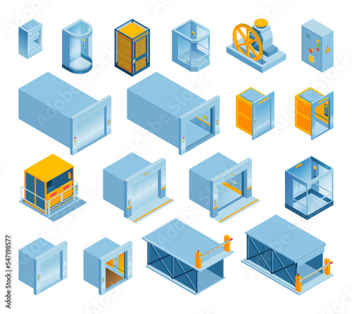 Isometric Elevator Icon Set