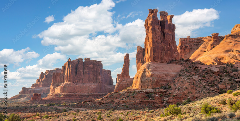 View towards Park Avenue Arches National Park - Sheep Rock and the Three Gossips