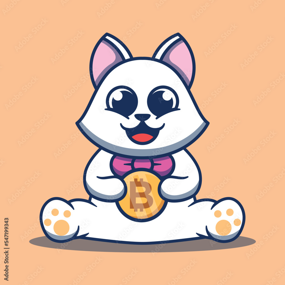 Cute cat holding bitcoin vector illustration Cute cat holding bitcoin vector illustration