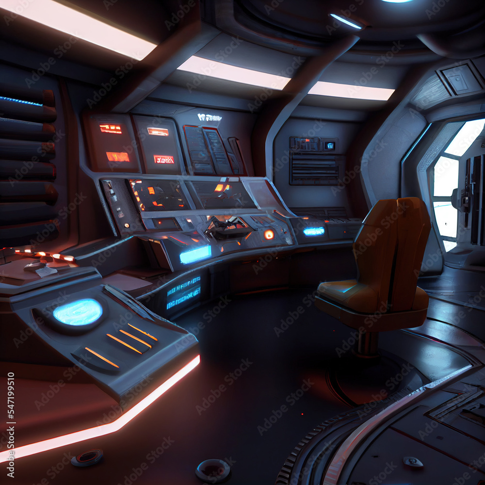 spaceship, cockpit, console, sci-fi, concept, art, futuristic Stock