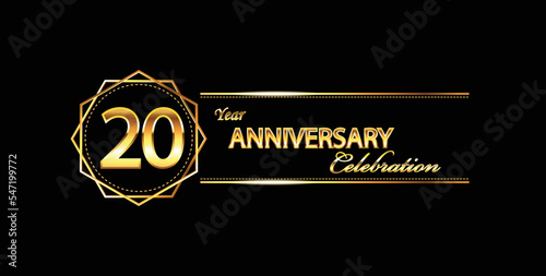 20 anniversary celebration. 20th anniversary celebration. 20 year anniversary celebration with gold shine and black background.