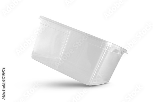 Transparent plastic food box isolated on white background