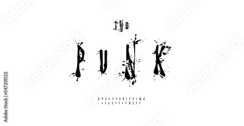 Spilled ink spatter letters, edgy wild punk font for headline, logo and monogram of music events, punk band album covers, horror movie posters and video trailers. Vector graffiti culture alphabet