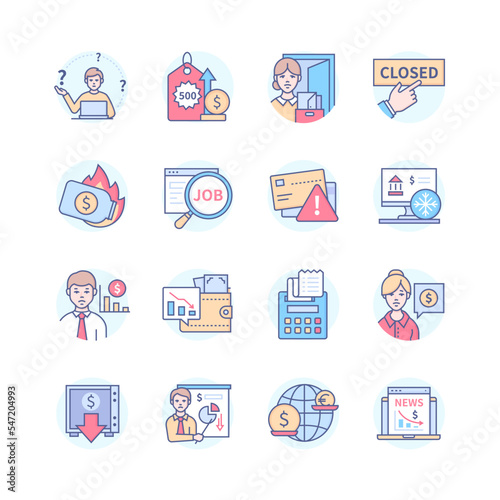 Financial and work problems - line design style icons set