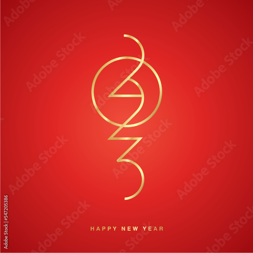 Happy New Year 2023 abstract golden new space oddity numbers typography logo on red background